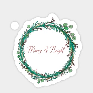 Merry and Bright Holiday Wreath and Clean Font Sticker